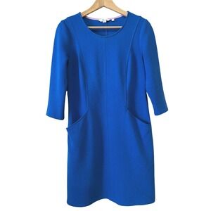 Boden Dress Size 6P Blue Ottoman Ribbed Knit Shift Pockets Preppy Coastal Career